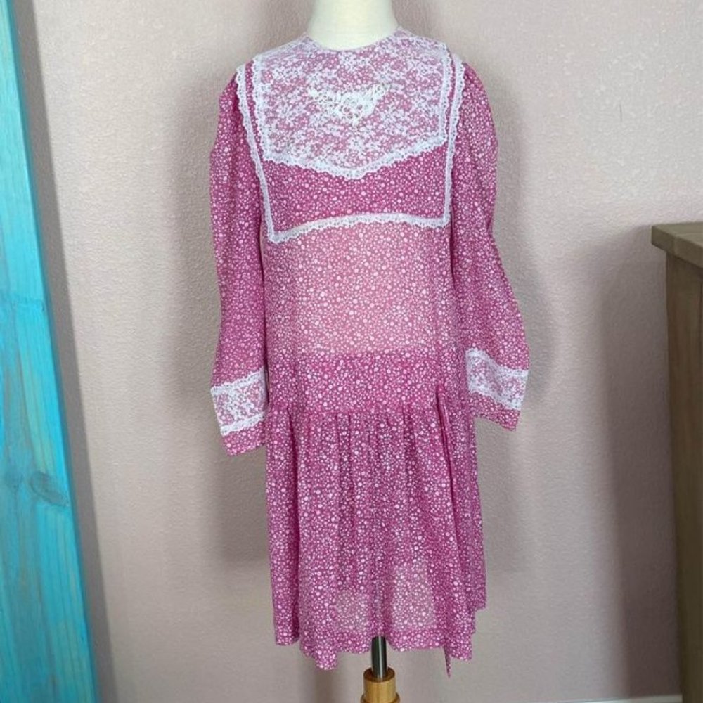 Ann Marilyn Vintage Girl’s Purple Laced Floral Dress -8Y